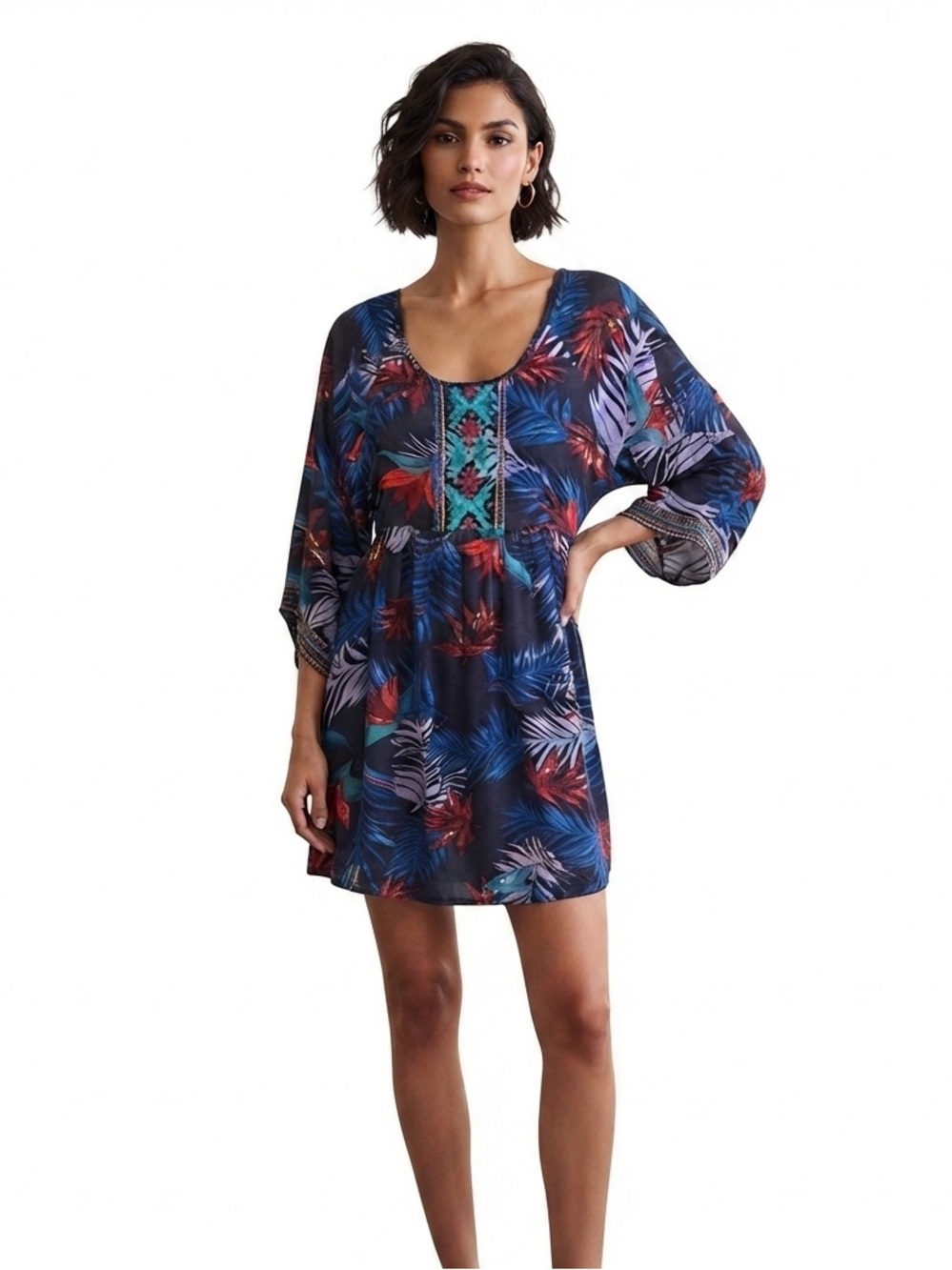 ROXY Sunset City Navy Blue Tropical Print Mini Dress NWT